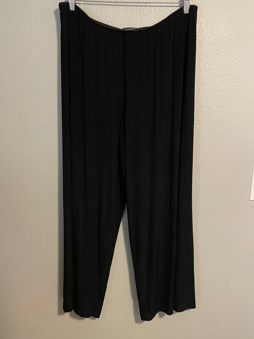 Alex Evenings Womens Pants 1X Black Crinkle Pleated Wide Leg Pull On Formal